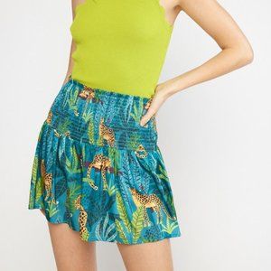 Green Satin Tropical Cheetah Print Shorts